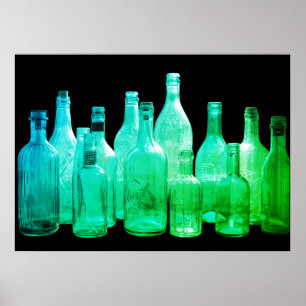 Retro Stijl Groene Glazen Flessen In de Ramenmuur Poster