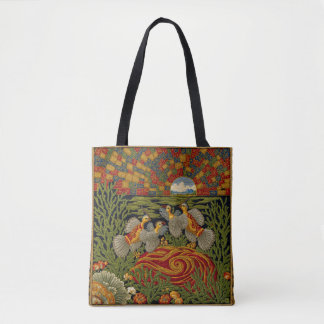 Retro Stijl Groene Tapijt Exotische Vogels Tote Bag