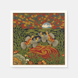 Retro stijl groene wandtapijt exotische vogels servet