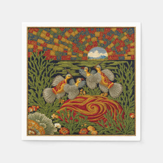 Retro stijl groene wandtapijt exotische vogels servet