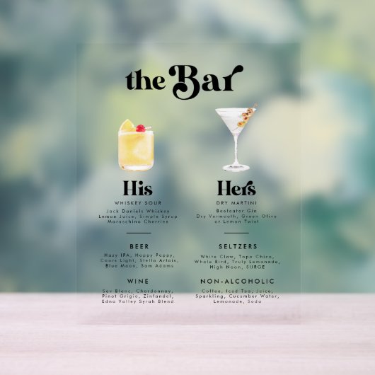 Retro Stijl Handtekening Drinken Bar Menu Acryl Bord (Neutraal)