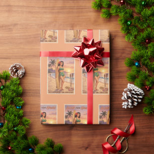 Retro Stijl Hawaïaanse Vrouw Pin Up Cadeaupapier