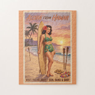 Retro Stijl Hawaïaanse Vrouw Pin Up Legpuzzel
