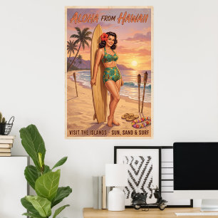 Retro Stijl Hawaïaanse Vrouw Pin Up Poster