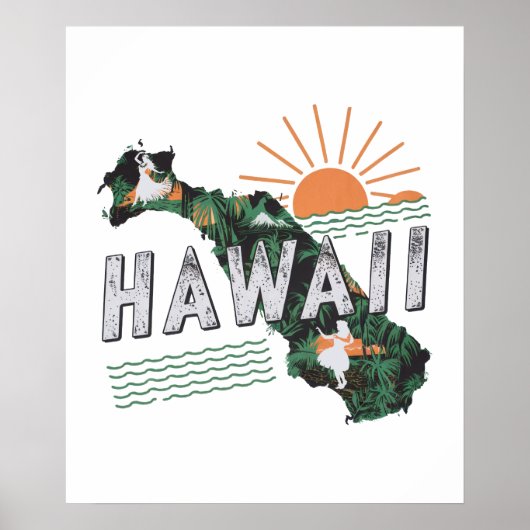 Retro stijl Hawaii silhouet Poster (Voorkant)