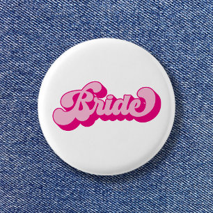 Retro Stijl Heet Roze Bruid Bachelorette Party Ronde Button 3,2 Cm