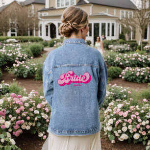Retro Stijl Heet Roze Bruid Bachelorette Weekend Denim Jacket