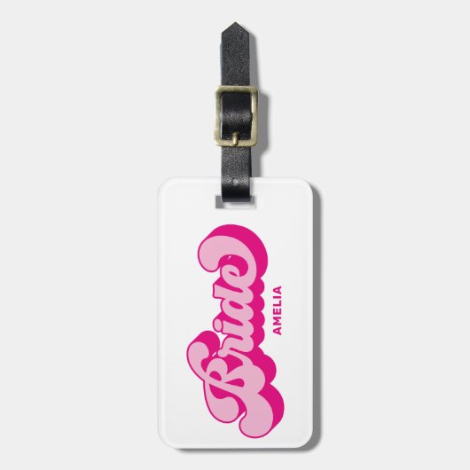Retro stijl heet roze bruid vrijgezellenweekend bagagelabel (Voorkant verticaal)