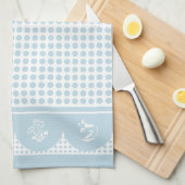 Retro stijl hemelsblauwe polka dot scallop theedoek (Quarter Fold)