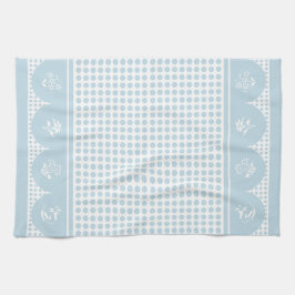 Retro stijl hemelsblauwe polka dot scallop theedoek