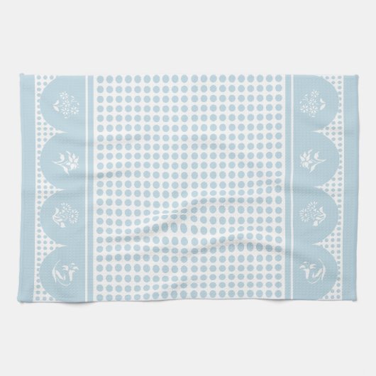 Retro stijl hemelsblauwe polka dot scallop theedoek (Horizontaal)
