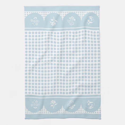 Retro stijl hemelsblauwe polka dot scallop theedoek (Verticaal)