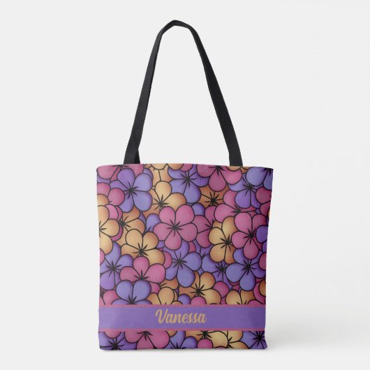 Retro stijl Hippie bloemen gepersonaliseerd Tote Bag (Achterkant)