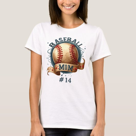 Retro stijl honkbal mam gepersonaliseerd t-shirt (Voorkant)