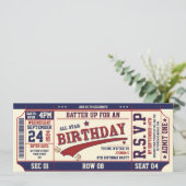 Retro stijl honkbal ticket verjaardagsfeestje Kaart (Staand voorkant)