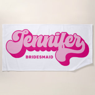Retro Stijl Hot Roze Bruid Aangepaste Naam Strandlaken
