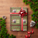 Retro  Stijl Huisdier Fototekst Kerstmis Cadeaupapier<br><div class="desc">Introductie van ons Style Wrapping Paper: een tijdloze en elegante keuze voor winkels dit vakantieseizoen. Met een rijke donkergroene achtergrond versierd met luxe gouden strepen, straalt dit aanpasbare inpakpapier verfijning uit. Met donkerrode en bordeauxrode accenten, waaronder charmante kerstbomen en accentlijnen, vangt het de geest van het seizoen. Personaliseer het met...</div>