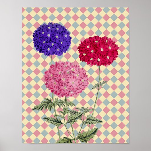 Retro stijl Hydrangea Flower Art Poster (Voorkant)
