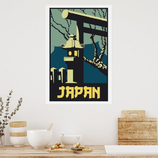 Retro  stijl Japan reizen adverteren Poster (Keuken)