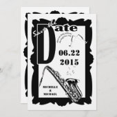 Retro stijl Jazz Bewaar de datum Zwart Wit 2 Save The Date (Voorkant / Achterkant)