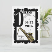Retro Stijl Jazz Bewaar de Datum Zwart Wit 3 Save The Date (Staand voorkant)
