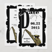 Retro Stijl Jazz Bewaar de Datum Zwart Wit 3 Save The Date (Voorkant / Achterkant)