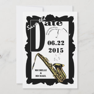 Retro Stijl Jazz Bewaar de Datum Zwart Wit 3 Save The Date