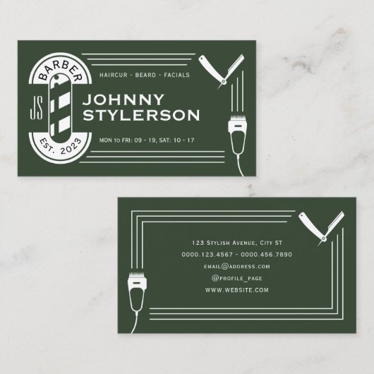 Retro stijl kapperszaak visitekaartje (Voorkant / Achterkant)