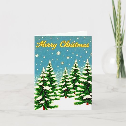 Retro stijl kerst Kaart met bomen (Voorkant)