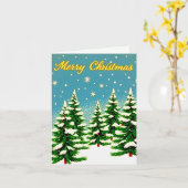 Retro stijl kerst Kaart met bomen (Gele Bloem)