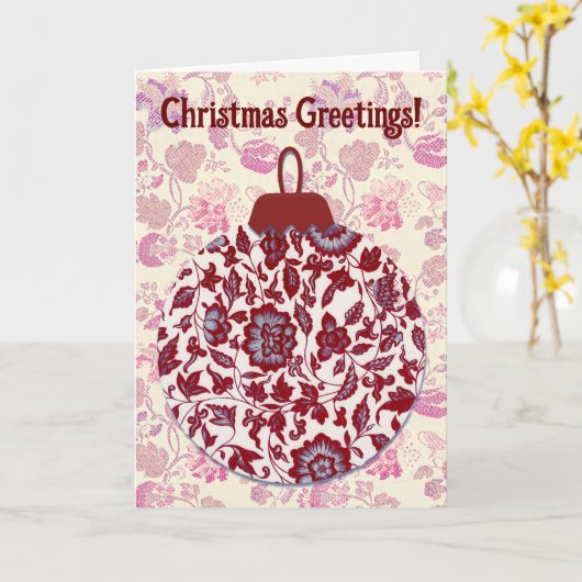  Retro Stijl Kerst Ornament Kaart (Gele Bloem)