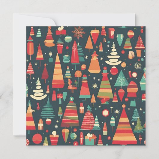 Retro Stijl Kerstbomen en Decoraties Kaart (Voorkant)