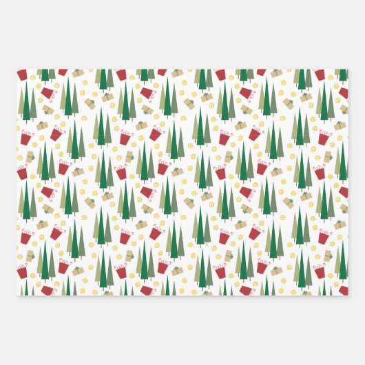 Retro Stijl Kerstboom en Giftpatroon Inpakpapier Vel (Voorkant 2)