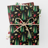 Retro Stijl Kerstboom en Giftpatroon Inpakpapier Vel (In situ)