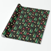 Retro Stijl Kerstboom Patroon Cadeaupapier (Uitgerold)
