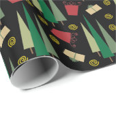Retro Stijl Kerstboom Patroon Cadeaupapier (Rol Hoek)