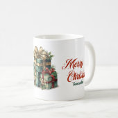 retro stijl kerstcadeau groen & goud koffiemok (Voorkant rechts)