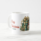 retro stijl kerstcadeau groen & goud koffiemok (Voorkant links)