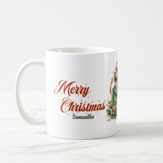  retro stijl kerstcadeau groen & goud koffiemok (Links)