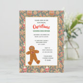 Retro stijl kerstkoekjes uitwisseling feestje  kaart (Staand voorkant)