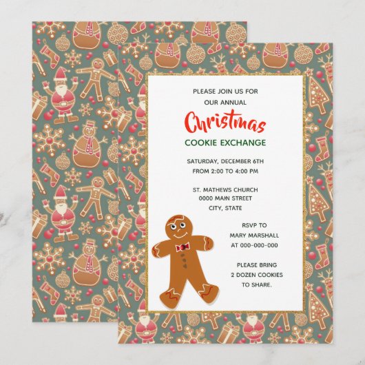 Retro stijl kerstkoekjes uitwisseling feestje kaart (Voorkant / Achterkant)