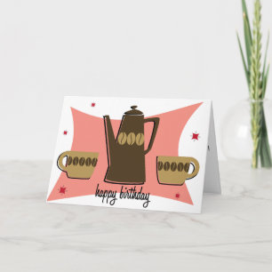 Retro stijl koffie thema Verjaardag Kaart (Roze)