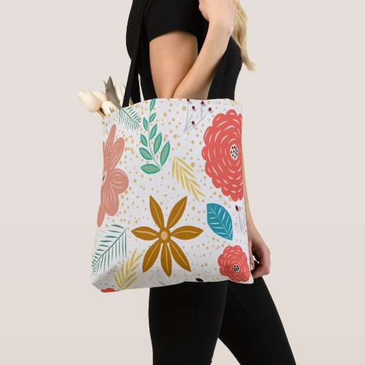 Retro stijl lente bloemen tote bag (Dichtbij)