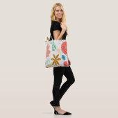 Retro stijl lente bloemen tote bag (Op model)
