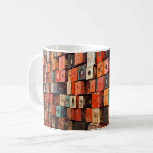 Retro-stijl luidsprekers omringd door rozen koffiemok (Voorkant links)