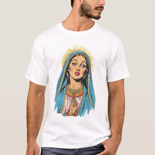 Retro stijl Maagd Maria heren T-shirt (Voorkant)