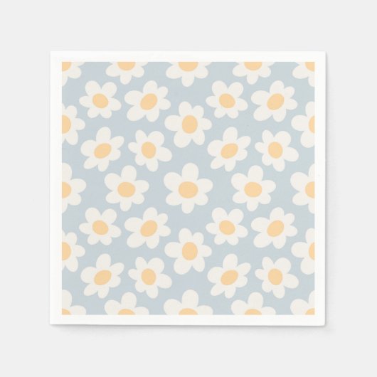 Retro stijl madeliefjes in bloei op blauwe achterg servet (Voorkant)