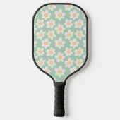Retro stijl madeliefjes in bloei op groene achterg pickleball paddle (Achterkant)