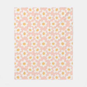 Retro stijl madeliefjes in bloei op roze achtergro fleece deken