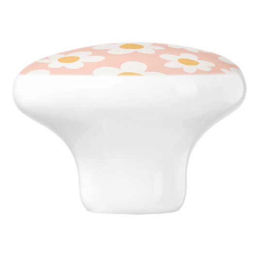 Retro stijl madeliefjes in bloei op roze achtergro keramische knop (Zijkant)